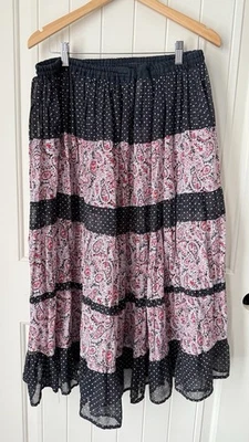 "FALDA MIDI VINTAGE HECHA A MANO en capas XL 33"" Boho Hippy Prairie años 80" Foto 1 de 4