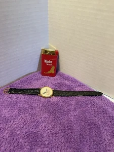 Vintage Early 1990s Winston Cigarettes Lighter & Wristwatch Black Leather Band - Picture 1 of 4
