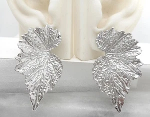 Leaves Designer Inspired Clip on Earrings Women New 2" Dangles Hard to Find - Picture 1 of 2