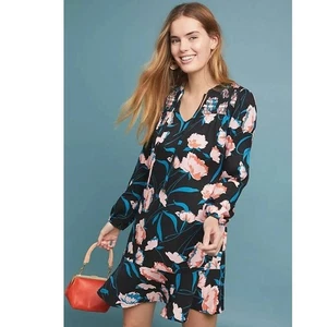 Neu Anthropologie Ragonda geblümtes Tunika-Kleid von Maeve $ 120 Größe 4 schwarz  - Bild 1 von 4