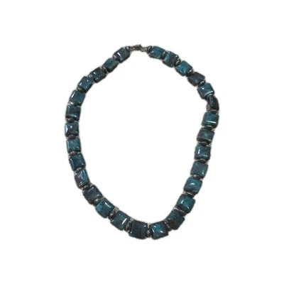 Collar de cuentas cuadradas azul verde crisocola Foto 1 de 4