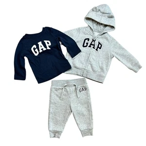 GAP Baby Sweatsuit Hoodie Pants Shirt Set Outfit Grey Navy 6-12 Months - Picture 1 of 15