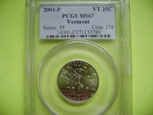 2001-P VERMONT PCGS MS67 STATEHOOD BUSINESS STRIKE QUARTER COIN - Picture 1 of 2