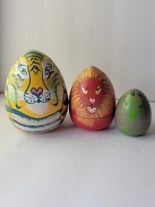 Wooden Nesting Dolls Tiger Lion Giraffe - Picture 1 of 23
