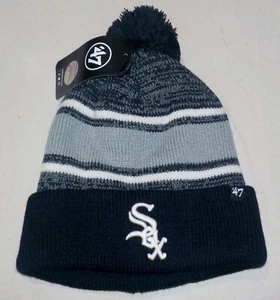 SOMBRERO DE INVIERNO MARCA CHICAGO WHITE SOX '47 PARA HOMBRE TEJIDO PUÑOS POMPÓN NEGRO GRIS OSFM - Imagen 1 de 2
