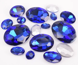 Aplique de cristal ovalado azul zafiro azul zafiro joyas de vidrio selección de tamaño - Imagen 1 de 8