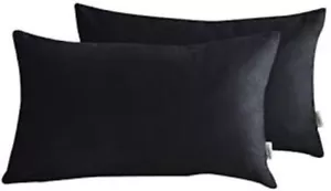 Set of 2 Cozy Velvet Rectangle Decorative Throw Pillow Covers - 12"x20" Black - Picture 1 of 9