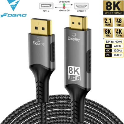8K DP to HDMI 2.1 Cables Audio Video Converter Unidirectional Adapter 8K@60Hz 4K - Image 1 of 4