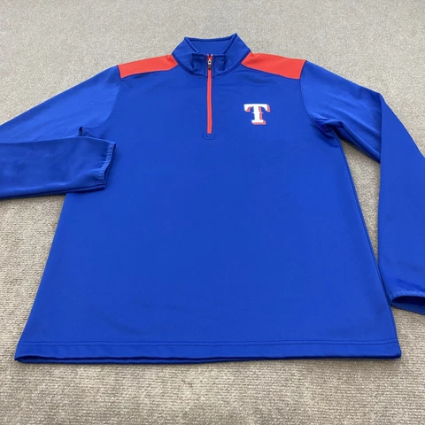 Texas Rangers Sweater Pullover Mens Medium Blue Red Nike Dri Fit Baseball Logo Cover