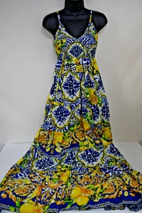 ANTICA SARTORIA 2023 LEMONS & CORAL BLU SMOCKED TOP LONG DRESS NWT OS - Picture 1 of 3
