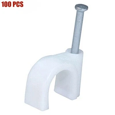 100 piezas 10 mm plástico círculo clips de cable organizador de cables con clavo de acero blanco Foto 1 de 3