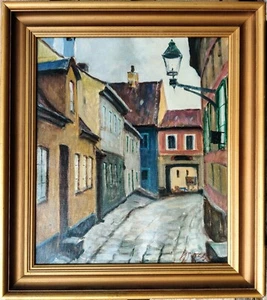 Einar Gross (1895-1960): STREET IN OLD TOWN, original oil painting - Picture 1 of 7