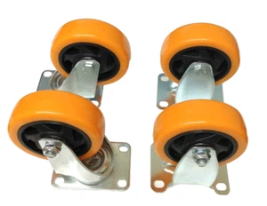Heavy Duty 4" Casters Plate Polyurethane 2 Swivel and 2 Fixed Wheels - Picture 1 of 4