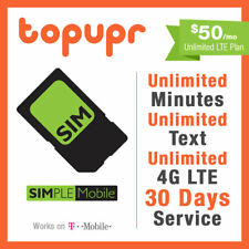 SIMPLE MOBILE SIM Card $50 PLAN 30 Days/1 MONTH Preloaded Unlmited LTE for Ports