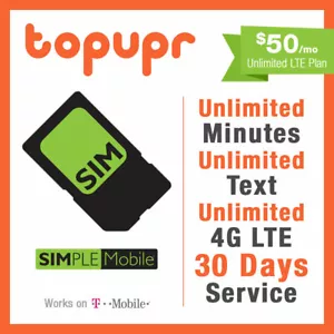SIMPLE MOBILE SIM Card $50 PLAN 30 Days/1 MONTH Preloaded Unlmited LTE for Ports - Picture 1 of 1