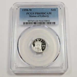 1998 W PCGS PF69 PROOF Platinum Eagle 1/10 oz Statue Liberty US $10 Coin #53802A - Picture 1 of 4