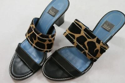 Womens Biala Giraffe Print Heels 7.5 M Black Leather Calfhair Sandals A066 - Image 1 of 3