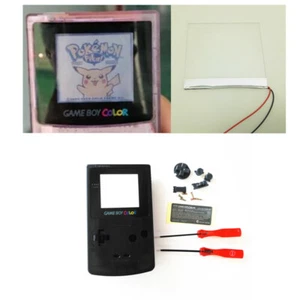 GBC Frontlit Front Light Set For Game Boy Color With Clear Black GBC Shell - Picture 1 of 6