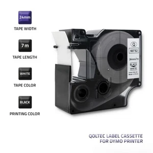 Qoltec Taśma do DYMO D1 53713, 53718 24mm x 7m Biała/Czarny nadruk - Zdjęcie 1 z 9