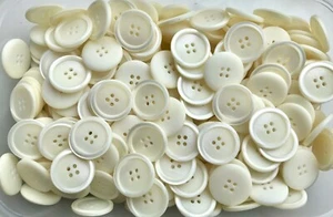 Buttons 25mm 40L Cream Light Ivory Cream 4 Hole Button Satin Coat Jacket (W750) - Picture 1 of 24