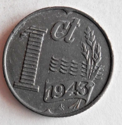 1943 NETHERLANDS CENT - Great WW2 Era Coin - FREE SHIP - Netherlands Bin #C - Image 1 of 2