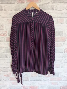 And/Or Blouse Top Purple & Pink Striped Size 12 Button Up Drawstring Hem - Picture 1 of 10