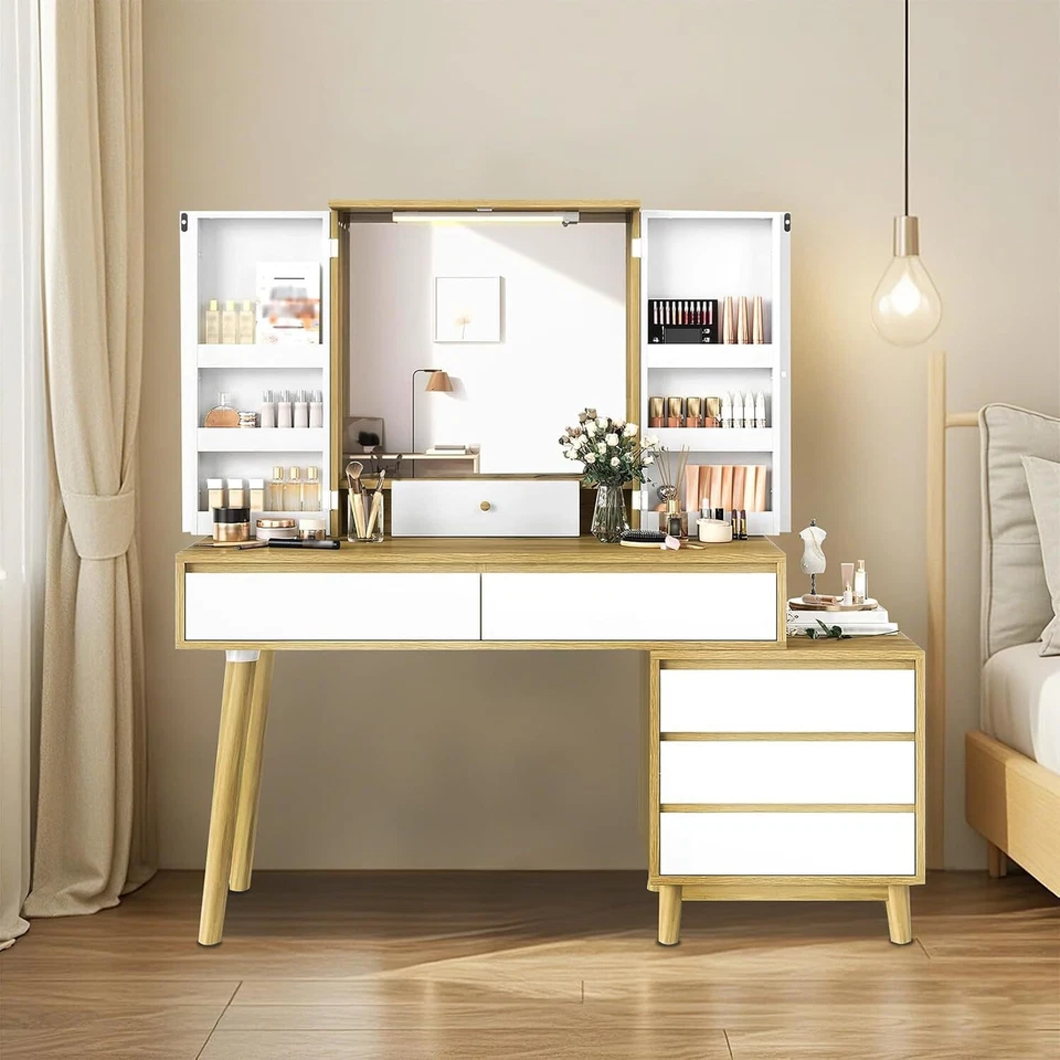 Tocador de Maquillaje Escritorio 6 Cajones Tocador con Espejo y Sensor de Movimiento Luces Foto 1 de 4