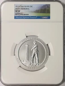 2013-P Peace Memorial ATB 5 oz Silver Quarter 25c NGC SP70 - Picture 1 of 4