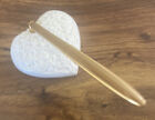 Vintage White Embossed Ceramic Heart Gold Tone Pen Holder Office Secretary Deco