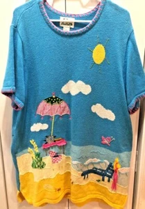 Quacker Factory Seaside/Cruise/Beach Pullover Short Sleeved Sweater - LARGE - Picture 1 of 9