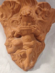 Vintage Garden Terra Cotta Pottery Relief Cherub Floral Wall Pocket Large 9" - Picture 1 of 21
