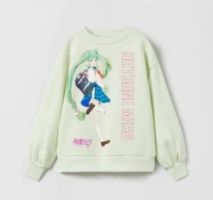 Hatsune Miku Crop Top Sweatshirt Anime Zara Pullover Green Youth Girls 13 14 - Picture 1 of 5