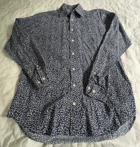 Joseph Turner Button Down Shirt “Leaves in Navy” Pure Linen Size Medium - Picture 1 of 10