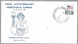 North Adams Mass Masonic Event Cover 100th Ann Greylock Lodge AF & AM 1971 - Picture 1 of 1