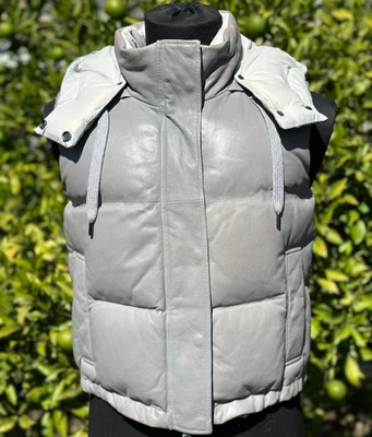 9300$ Piumino Brunello Cucinelli Leather Hooded Puffer Vest Monili Trim Size 40 - Image 1 of 4