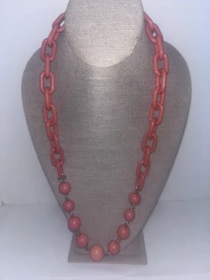 Women's Coral Pendant Necklace with Round Beads and Gold Tone Chain - Image 1 of 4