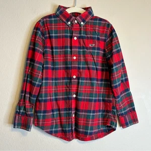 Vineyard Vines Red green Plaid boys size 6 Button Down Shirt holiday 100% Cotton - Picture 1 of 8