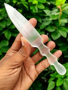 White Selenite Knife Polished Carved Gemstone Crystal Dagger Hand Made Selenite - Picture 1 of 8