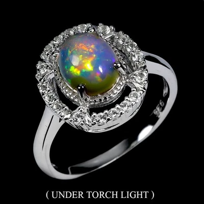 925 Sterling Silver Ring Oval Fire Opal 9x7mm Topaz Gemstone Jewelry Size 7 - Image 1 of 4