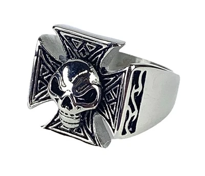 Мужские мотоциклиста стиль кольцо железа крест череп размер 12 из нержавеющей стали 93 - Изображение 1 из 4