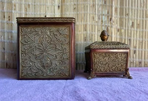 India Ink Vintage Versailles Maple Gold/Burgundy Tissue Cover & Lid Trinket Box - Picture 1 of 22