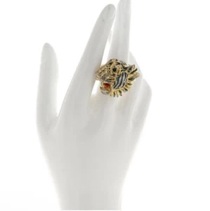 Gucci Women's Bronze Rajah Tiger Head Ring with Crystals - Picture 1 of 6