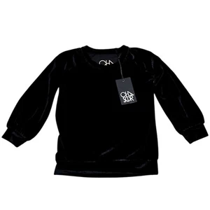 Chaser Girls Size 6 Black Stretch Velvet Blouson Sleeve Raglan Pullover Top NWT - Picture 1 of 5