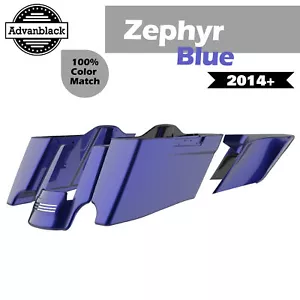 ZEPHYR BLUE Fits Harley 2014+ CVO Tapered Stretched Extended Saddlebags - Foto 1 di 19