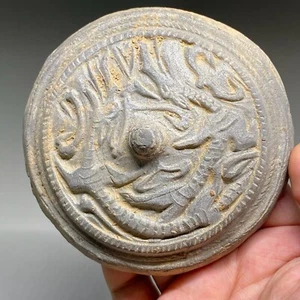 A26 Antiker Keramik Deckel aus Glas mit Mustern. Han Dynastie 汉代双龙陶仓盖 10,5 cm - Bild 1 von 7