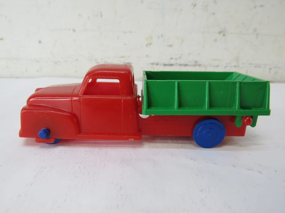 Vintage Hard Plastic Toy Dumper Red Green Dumper Dump Truck Ideal 5.5" - Image 1 of 4