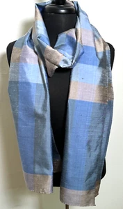 Sciarpa scialle seta tailandese vintage intrecciata a mano con righe pastello UU42 - Foto 1 di 6