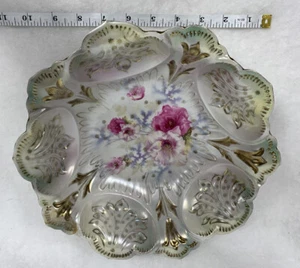 Antike RS Preußen handbemalte Porzellan gewellt gold vergoldet Servierschale - Bild 1 von 12