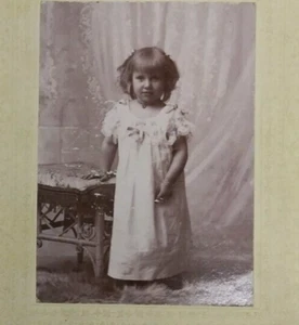 Vintage Cabinet Card CDV 2 Year Old Girl in Gown Standing B&W Photo - Picture 1 of 5