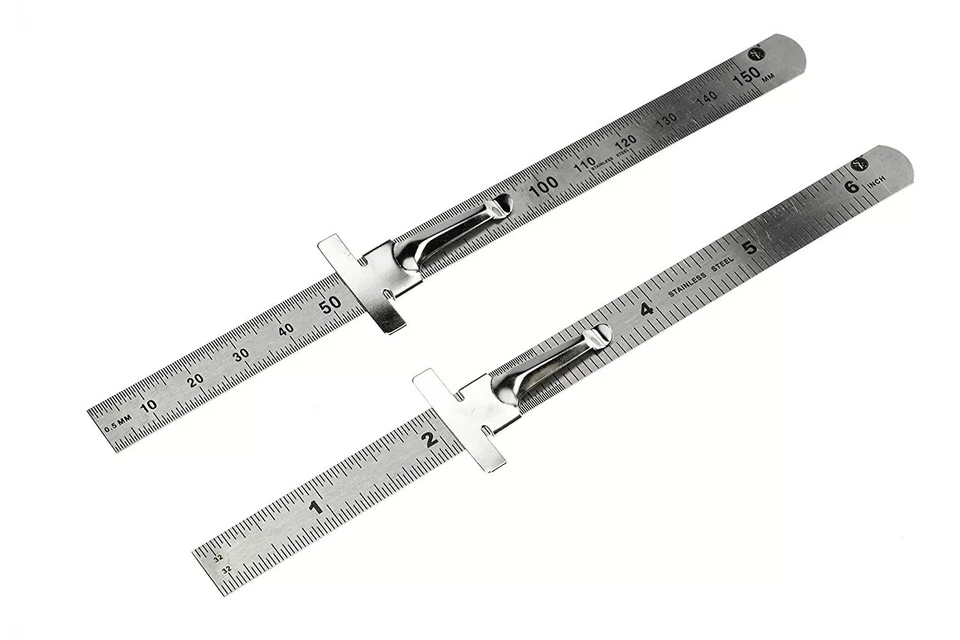 2pc 6" Stainless Steel Pocket Measuring Ruler with Clip Metric & SAE 1/2" Wide - Image 1 of 1